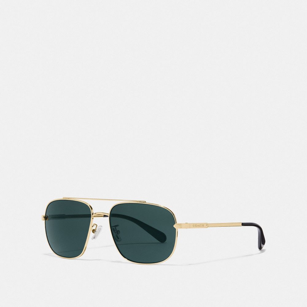 COACH®,ELI NAVIGATOR SUNGLASSES,Gold/Green Solid,Front View