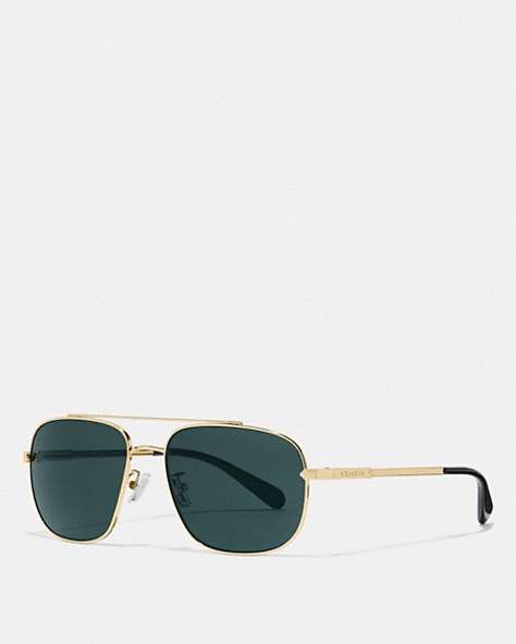 COACH®,ELI NAVIGATOR SUNGLASSES,n/a,Gold/Green Solid,Front View