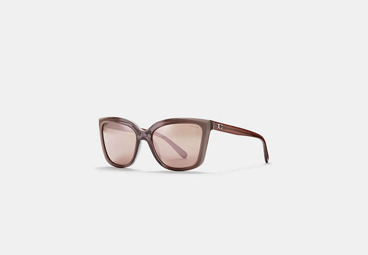 COACH®,BEVELED EDGE SQUARE SUNGLASSES,Plastic,Taupe Laminate/Pink Mirror,Front View