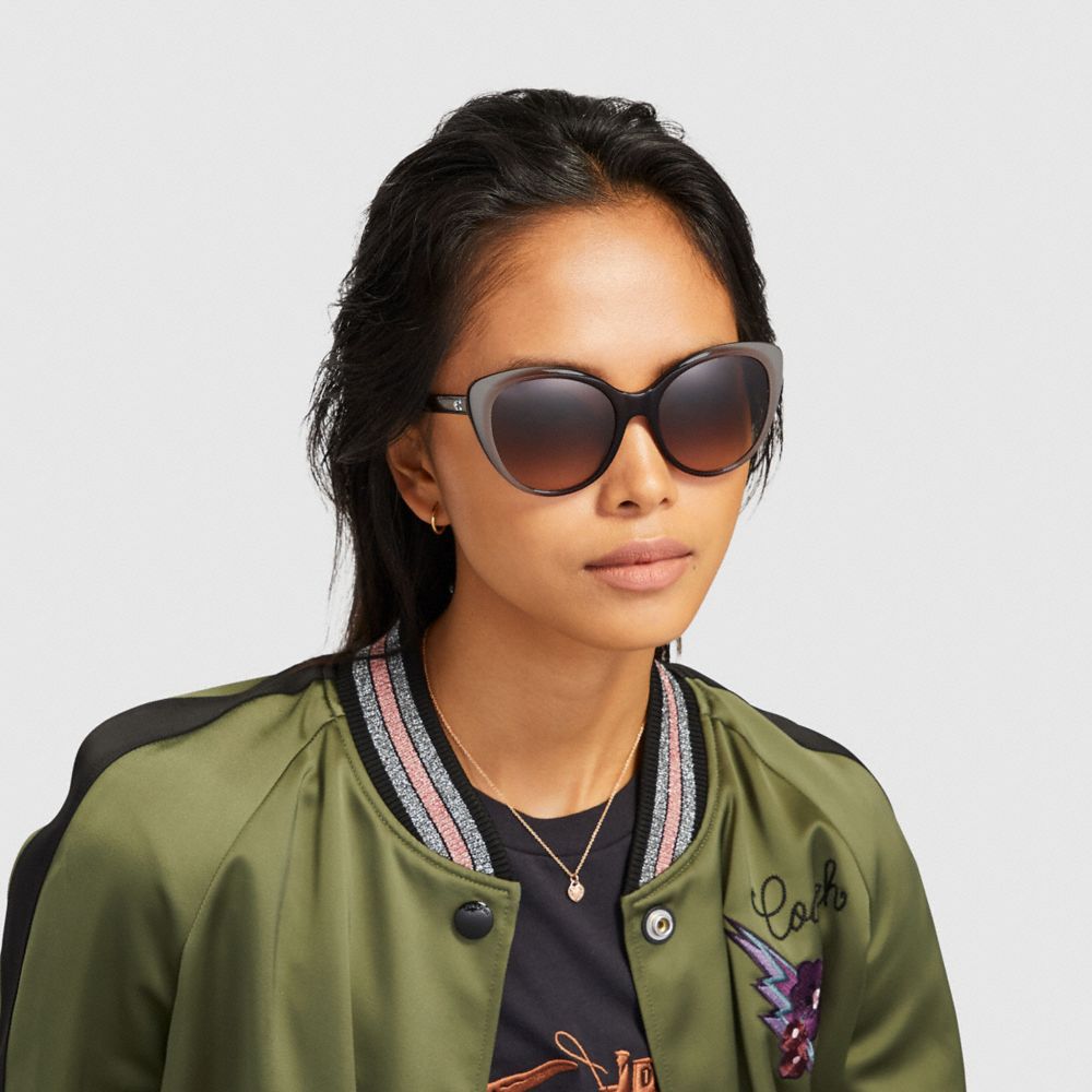 COACH®,Beveled Edge Cat Eye Sunglasses,,Angle View