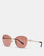 COACH®,GIA BUTTERFLY SUNGLASSES,Shiny Light Gold/Brown Solid,Front View