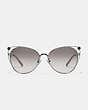 COACH®,TEA ROSE CAT EYE OPEN SUNGLASSES,Metal,Shiny Silver/Gray Gradient,Front View