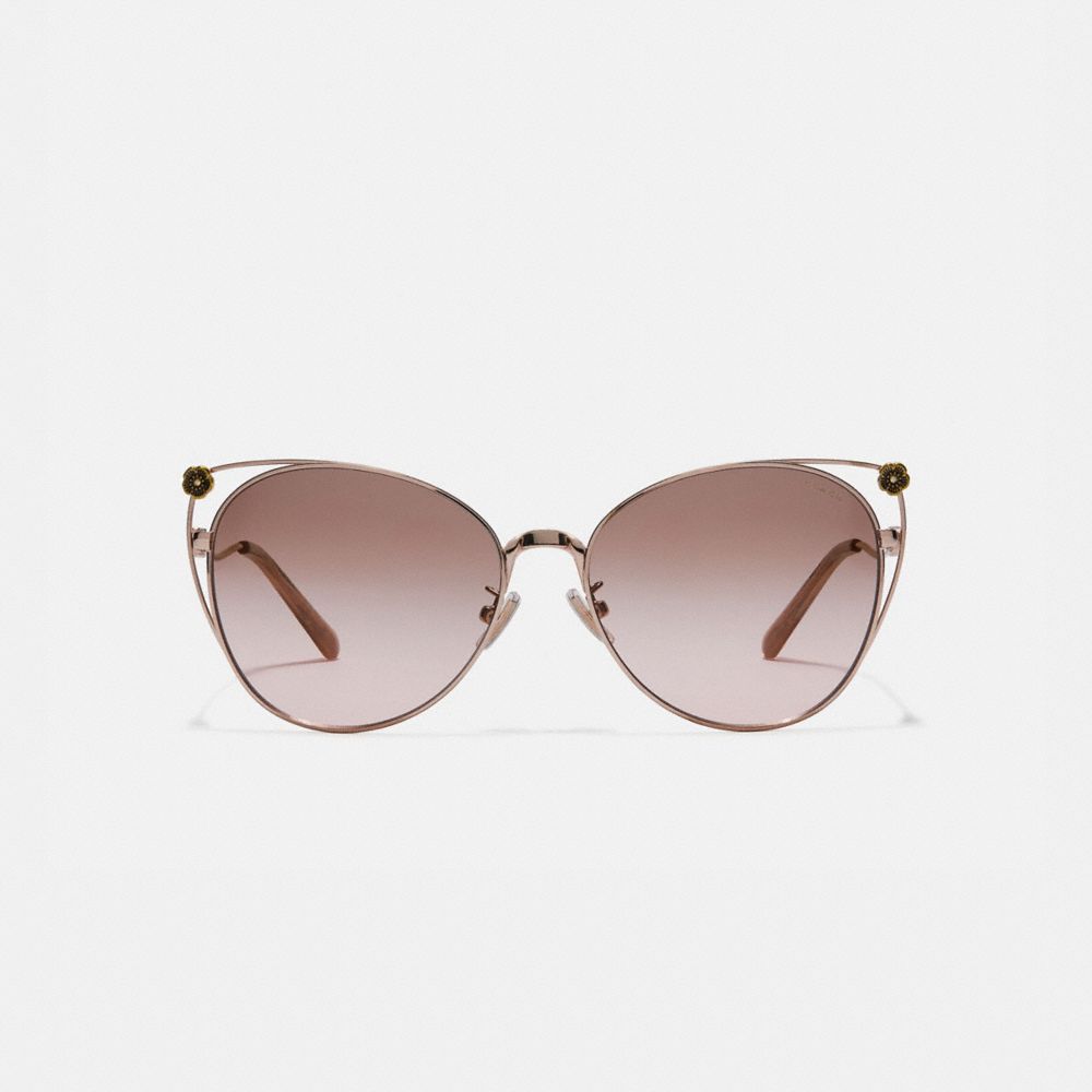 COACH®,TEA ROSE CAT EYE OPEN SUNGLASSES,Metal,Shiny Rose Gold/Brwn Rse Grad,Inside View,Top View