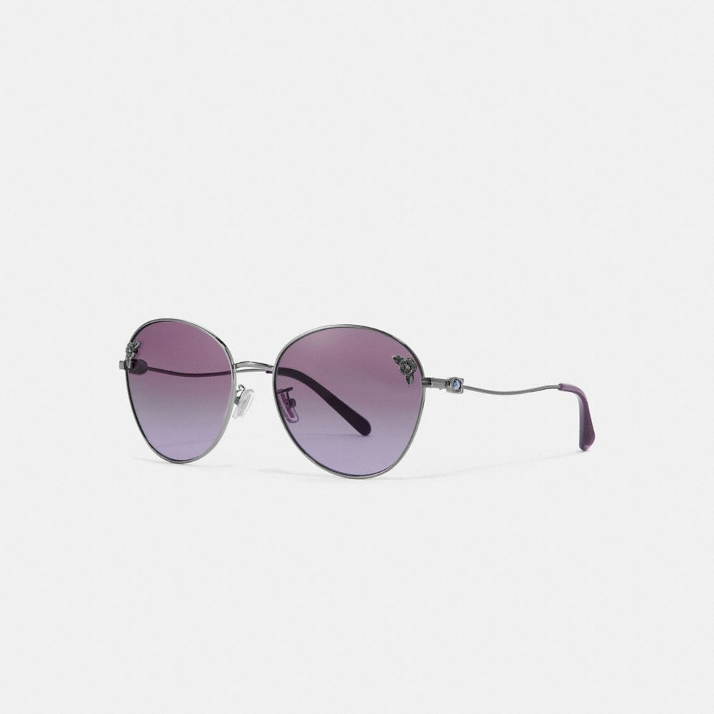 COACH®,TEA ROSE OVAL SUNGLASSES,Metal,Slvr/Bluepink Grad,Front View image number 0