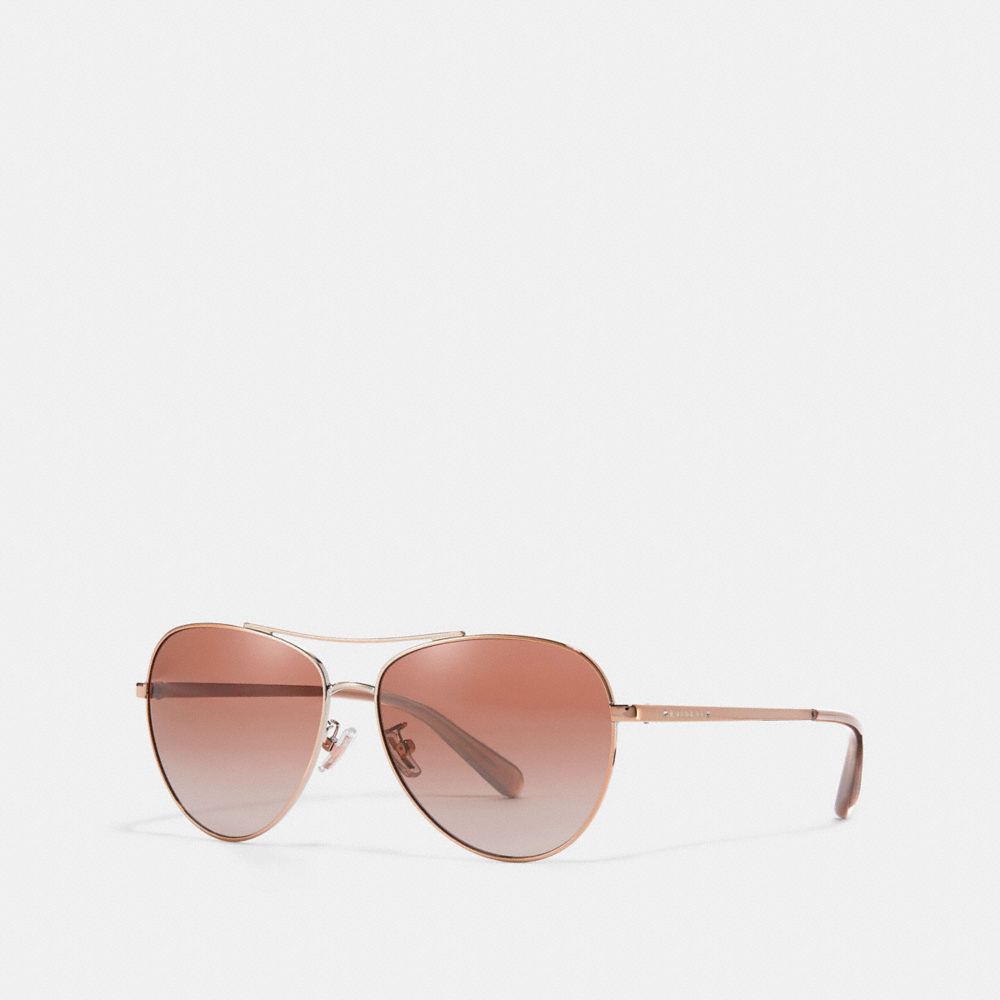 COACH®,RYAN JEWELED PILOT SUNGLASSES,Shiny Rose Gold/Brown Pink,Front View