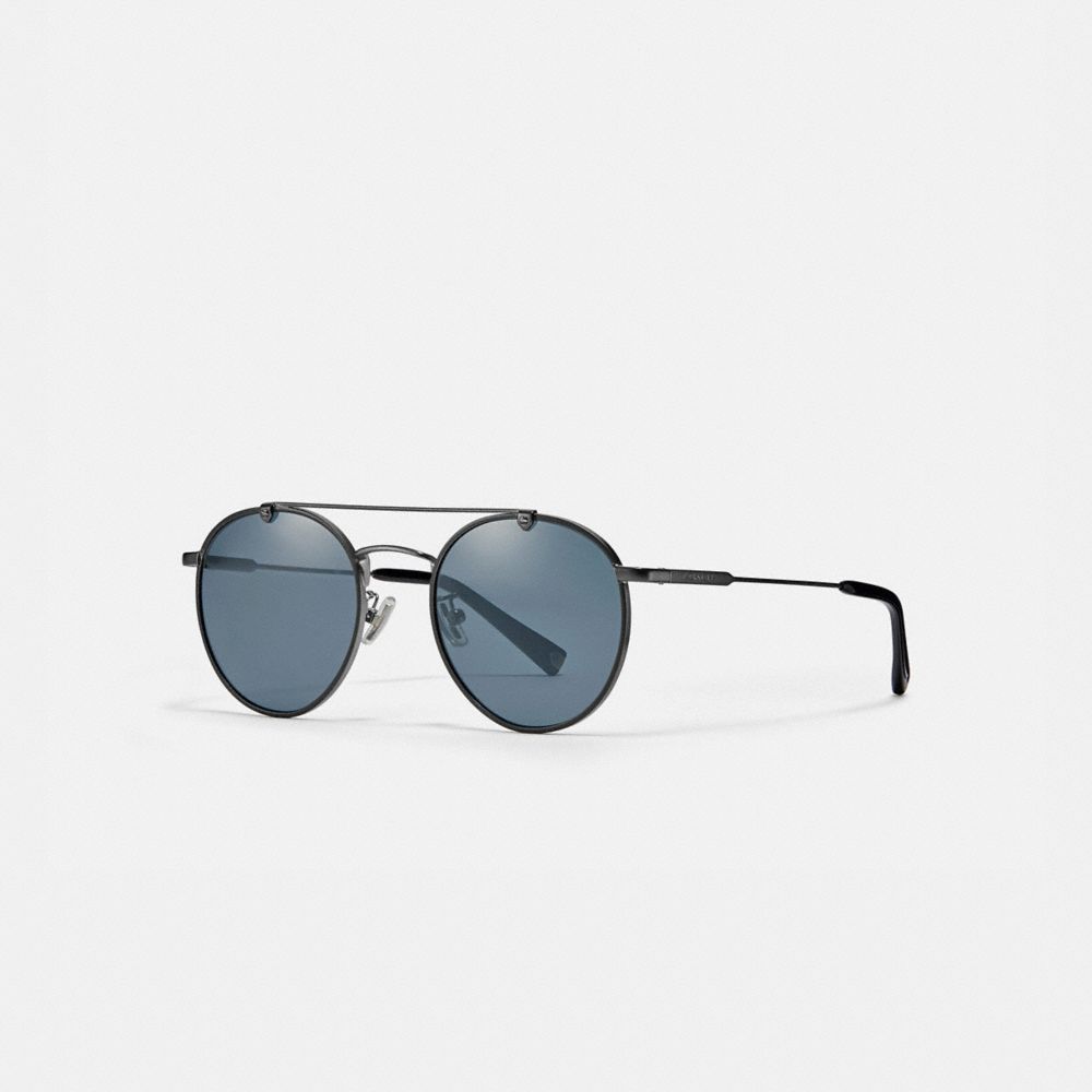 COACH®,THIN METAL ROUND SUNGLASSES,Metal,Silver/Blue,Front View