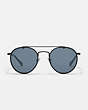 COACH®,THIN METAL ROUND SUNGLASSES,Metal,Silver/Blue,Inside View,Top View
