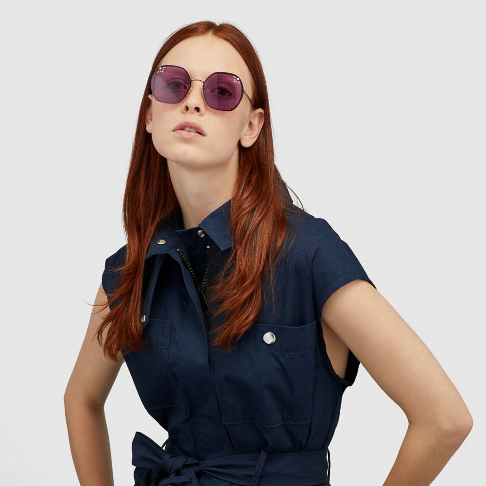 COACH®,Prairie Rivets Hexagon Sunglasses,,Angle View