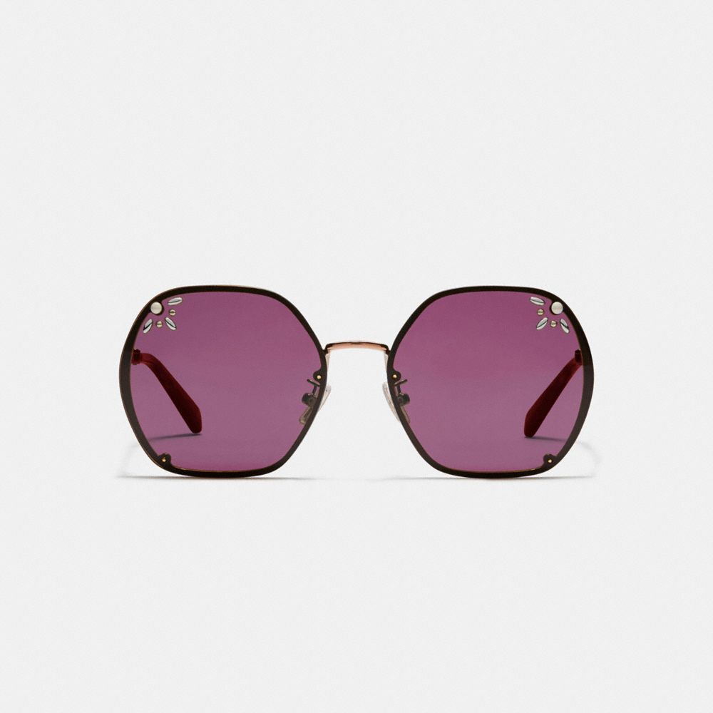 COACH®,Prairie Rivets Hexagon Sunglasses,,Inside View,Top View