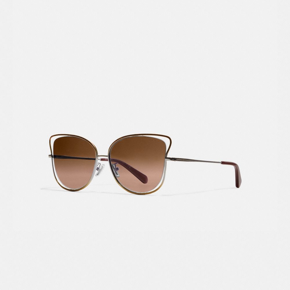 COACH®,WIRE FRAME BUTTERFLY SUNGLASSES,Metal,Shiny Brown,Front View