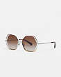 COACH®,WIRE FRAME HEXAGON SUNGLASSES,Metal,Shiny Brown,Front View