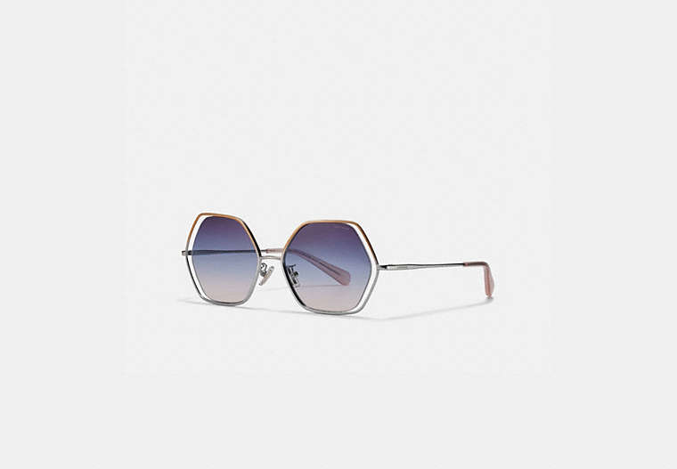 COACH®,WIRE FRAME HEXAGON SUNGLASSES,Metal,Shiny Rose Gold,Front View image number 0