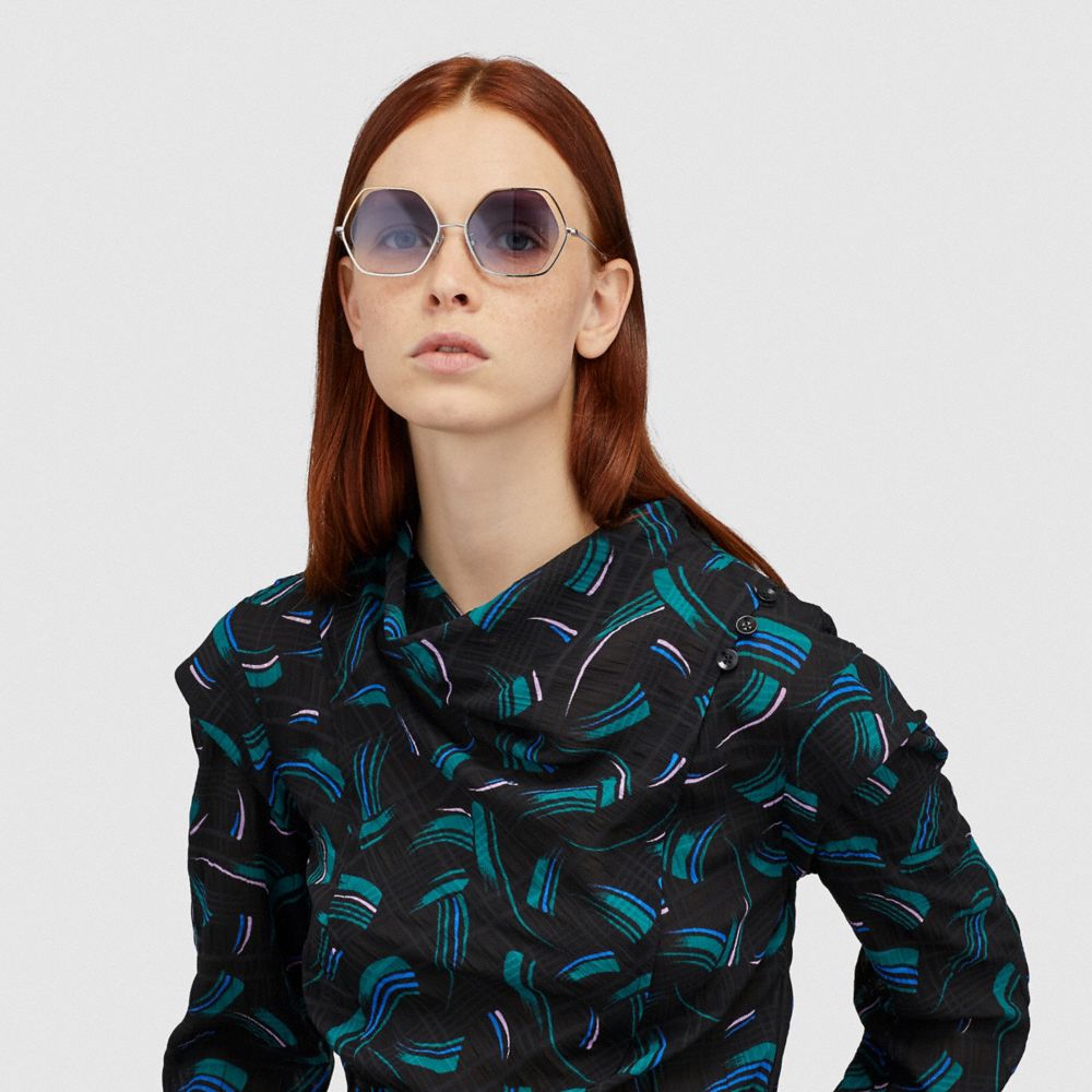 COACH®,Wire Frame Hexagon Sunglasses,,Angle View