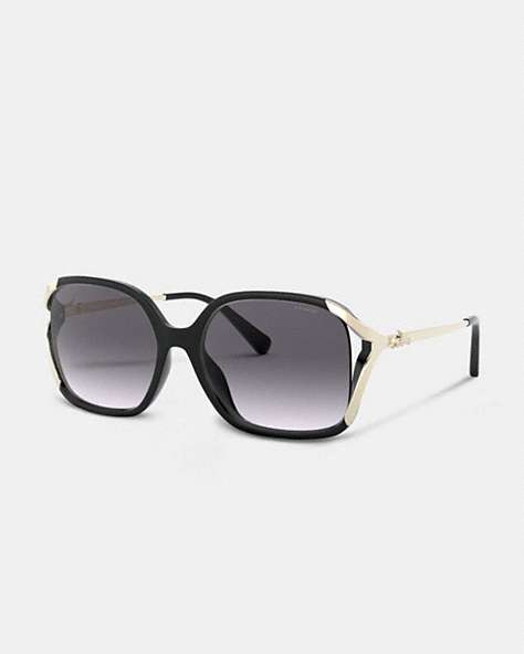 COACH®,OVERSIZED HORSE AND CARRIAGE SUNGLASSES,Metal,Black,Front View