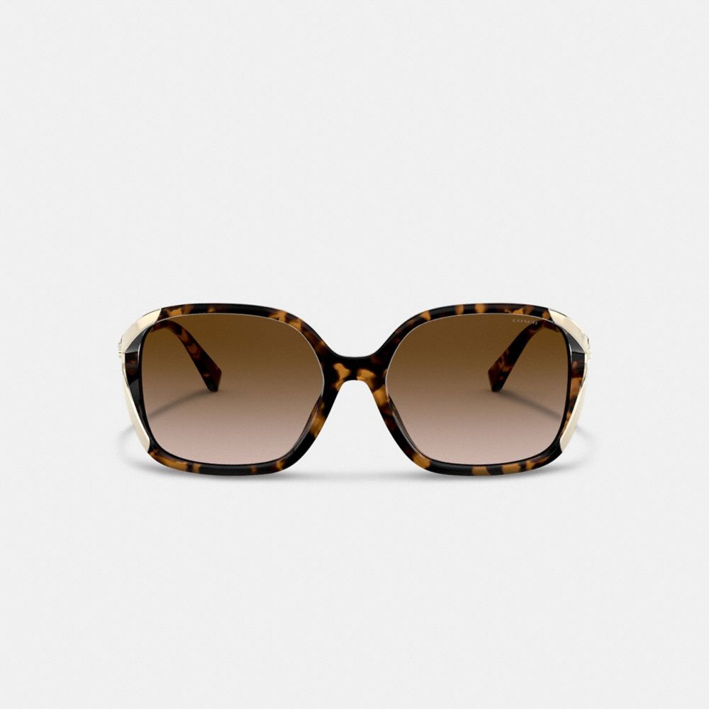 COACH®,OVERSIZED HORSE AND CARRIAGE SUNGLASSES,DARK TORTOISE,Inside View,Top View