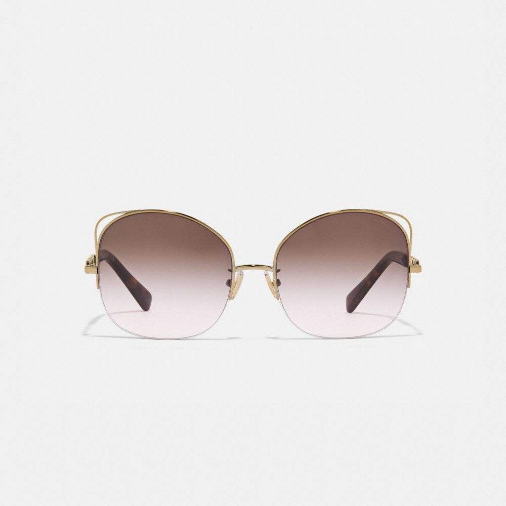 COACH®,SIGNATURE CHAIN OPEN WIRE SUNGLASSES,Metal,Dark Pink Gray Gradient,Inside View,Top View
