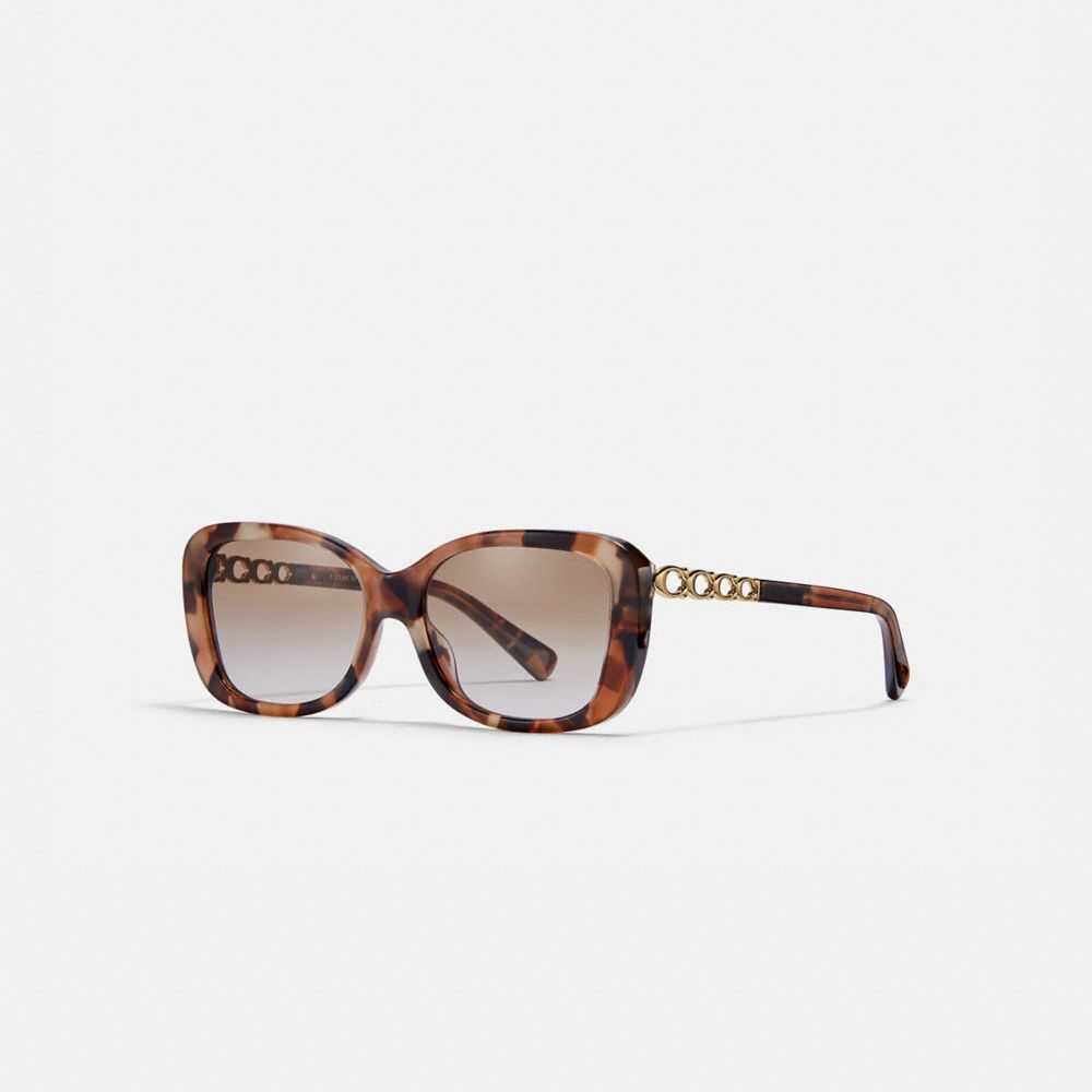 COACH®,SIGNATURE CHAIN RECTANGLE SUNGLASSES,Plastic,Pink Tortoise,Front View