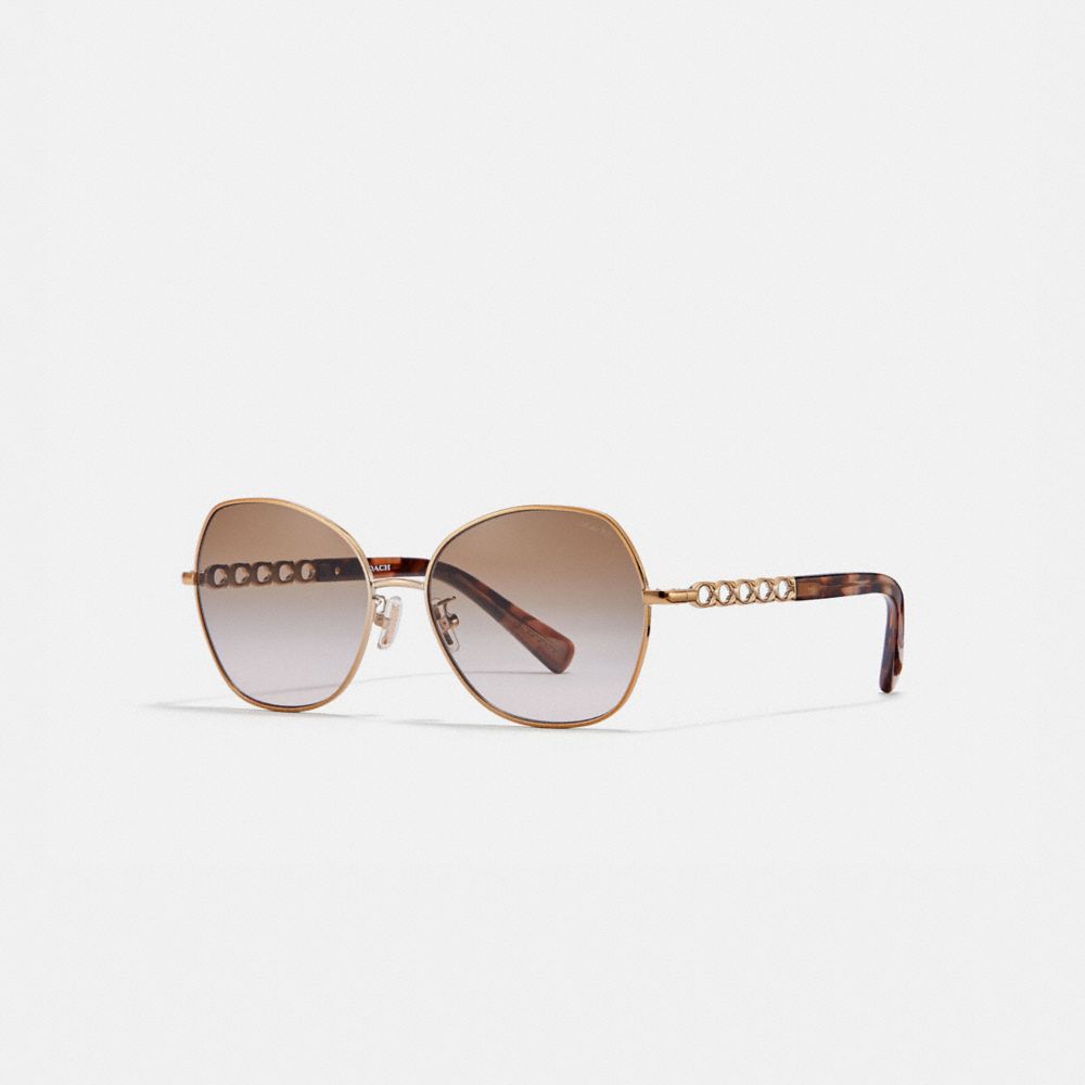 COACH®,SIGNATURE CHAIN ROUND SUNGLASSES,Metal,Brown Rose Gradient,Front View