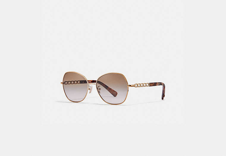 COACH®,SIGNATURE CHAIN ROUND SUNGLASSES,Metal,Brown Rose Gradient,Front View