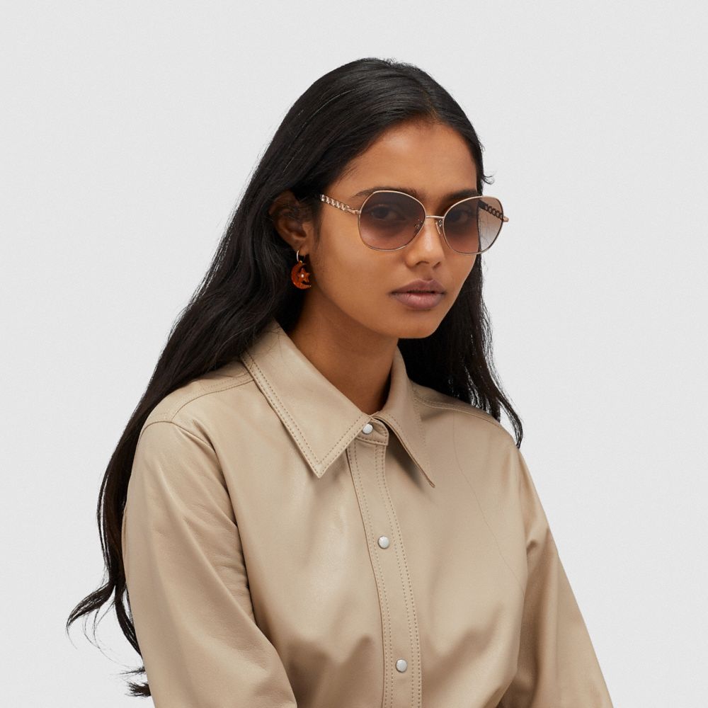 COACH®  Signature Chain Round Sunglasses