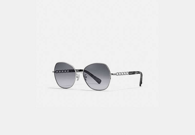 COACH®,SIGNATURE CHAIN ROUND SUNGLASSES,Metal,Gray Gradient,Front View