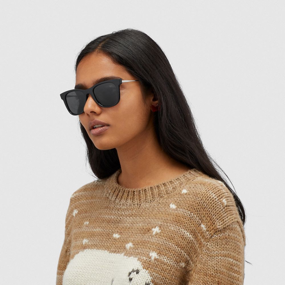 COACH®,Signature Glitter Metal Square Sunglasses,,Angle View