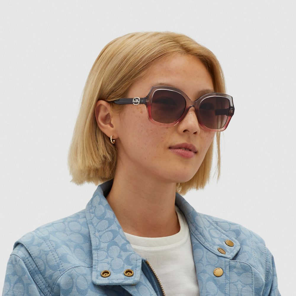 COACH®,Horse And Carriage Geometric Sunglasses,,Angle View