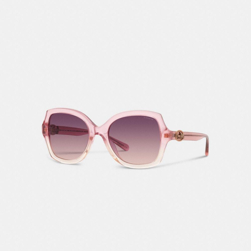 COACH®,HORSE AND CARRIAGE GEOMETRIC SUNGLASSES,Plastic,Transparent Pink Gradient,Front View