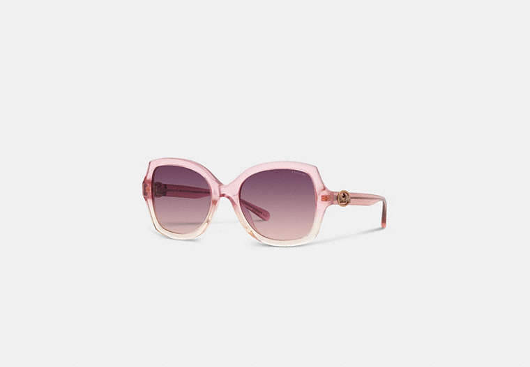 COACH®,HORSE AND CARRIAGE GEOMETRIC SUNGLASSES,Plastic,Transparent Pink Gradient,Front View