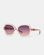 COACH®,HORSE AND CARRIAGE GEOMETRIC SUNGLASSES,Plastic,Transparent Pink Gradient,Front View