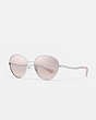 COACH®,SIGNATURE CHAIN OVAL SUNGLASSES,Metal,Silver/Grey Pink Mirror Grad,Front View