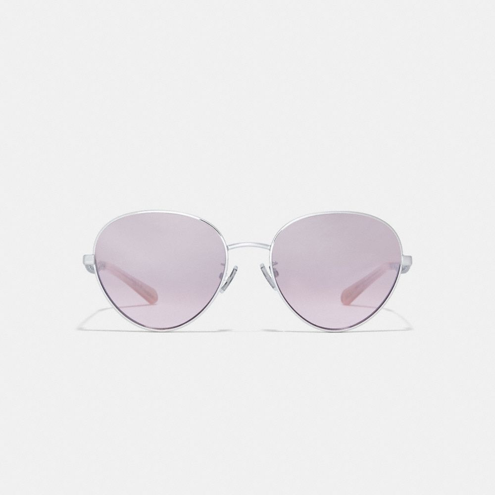 COACH®,SIGNATURE CHAIN OVAL SUNGLASSES,Metal,Silver/Grey Pink Mirror Grad,Inside View,Top View