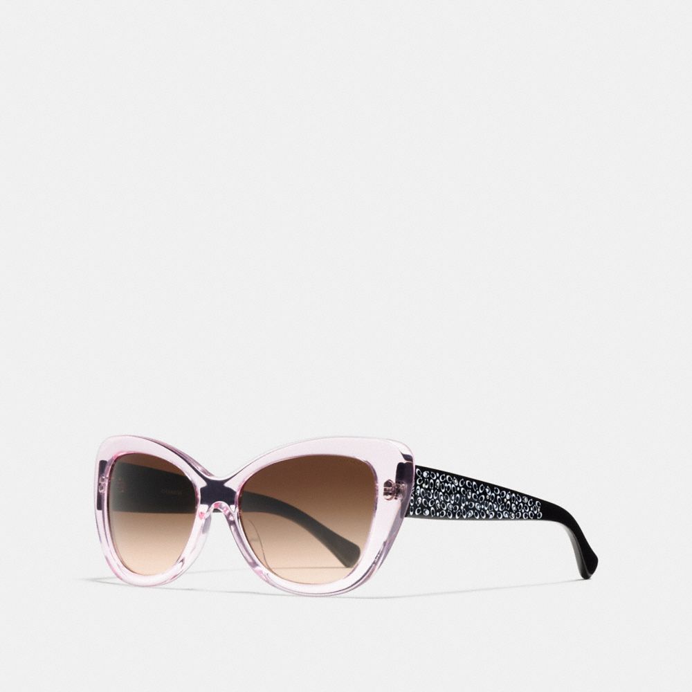 COACH®,LUNETTES DE SOLEIL ŒIL DE CHAT SIGNATURE,Plastique,CRISTAL ROSE/NOIR,Front View