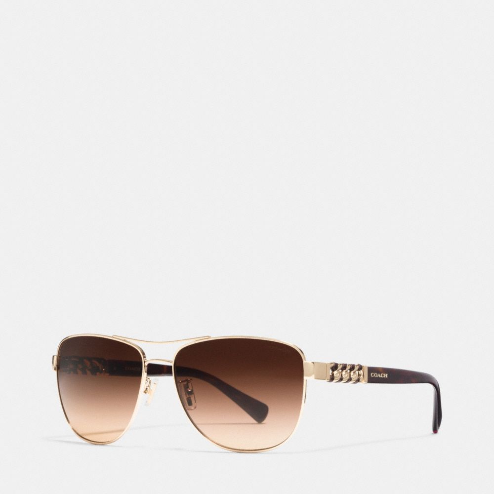 COACH®,WHIPLASH AVIATOR SUNGLASSES,Metal,Brass/DTT,Front View