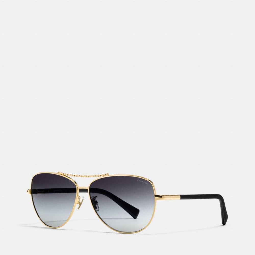 COACH®,BEADCHAIN PILOT SUNGLASSES,Metal,GOLD BLACK,Front View