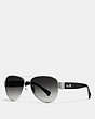COACH®,HORSE AND CARRIAGE PILOT SUNGLASSES,Metal,SILVER/BLACK,Front View
