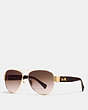 COACH®,HORSE AND CARRIAGE PILOT SUNGLASSES,Metal,GOLD/DARK TORTOISE,Front View
