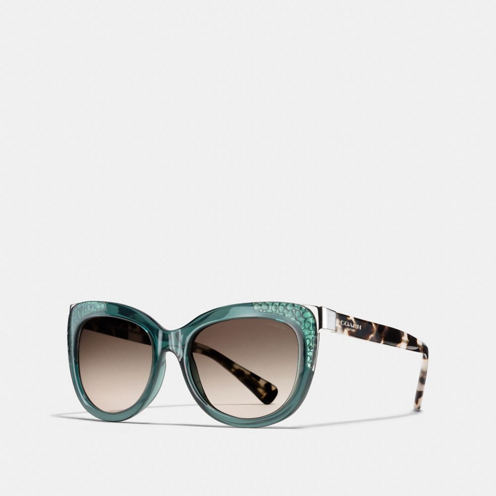 COACH®,SIGNATURE SQUARE SUNGLASSES,Plastic,CRYS TEAL/SNW L TORT,Front View
