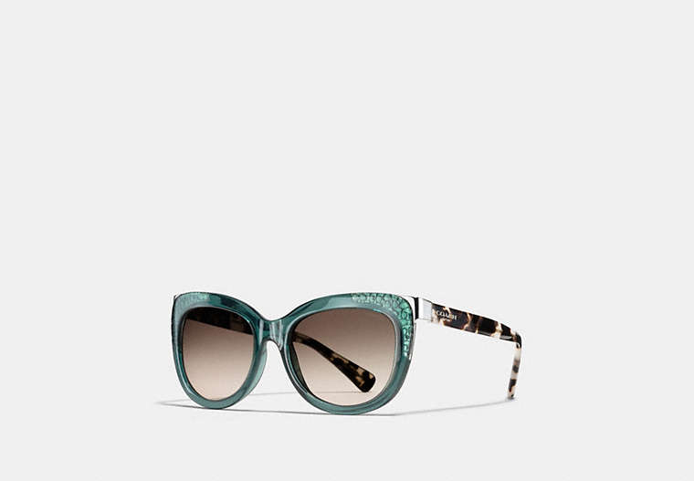 COACH®,SIGNATURE SQUARE SUNGLASSES,Plastic,CRYS TEAL/SNW L TORT,Front View