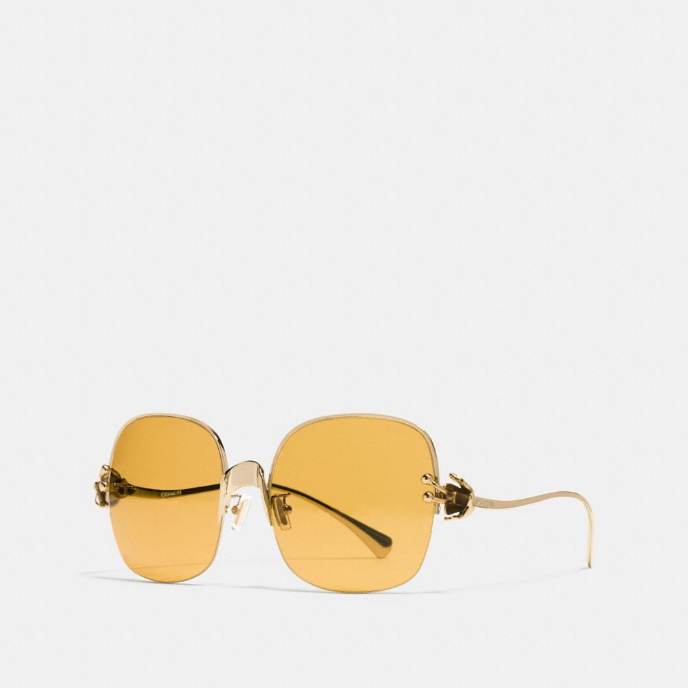 COACH®,TEA ROSE SUNGLASSES,Metal,Light Gold Solid Light Honey,Front View image number 0
