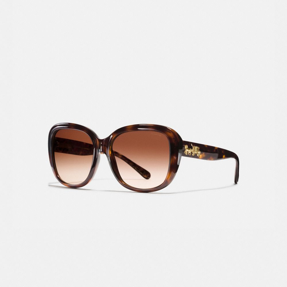 COACH®,HORSE AND CARRIAGE SOFT SQUARE SUNGLASSES,Plastic,Dark Tort/Dark Tort Gold Sig C,Front View image number 0