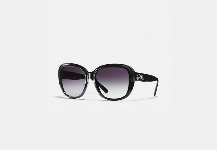 COACH®,HORSE AND CARRIAGE SOFT SQUARE SUNGLASSES,Plastic,Black/Black Gunmetal Sig C,Front View