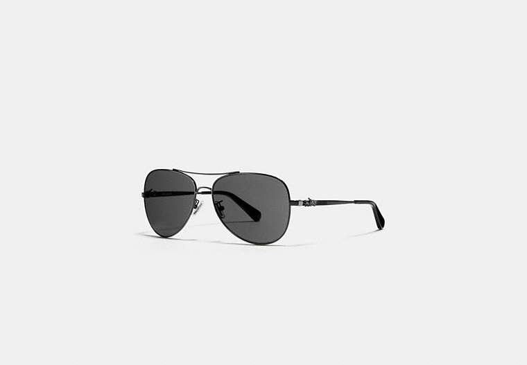 COACH®,HORSE AND CARRIAGE METAL PILOT SUNGLASSES,Metal,Black,Front View