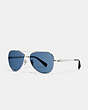 COACH®,HORSE AND CARRIAGE METAL PILOT SUNGLASSES,Metal,Silver/Dark Blue Solid,Front View