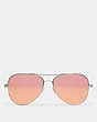 COACH®,HORSE AND CARRIAGE METAL PILOT SUNGLASSES,Metal,Gunmetal/Pink Mirror,Inside View,Top View