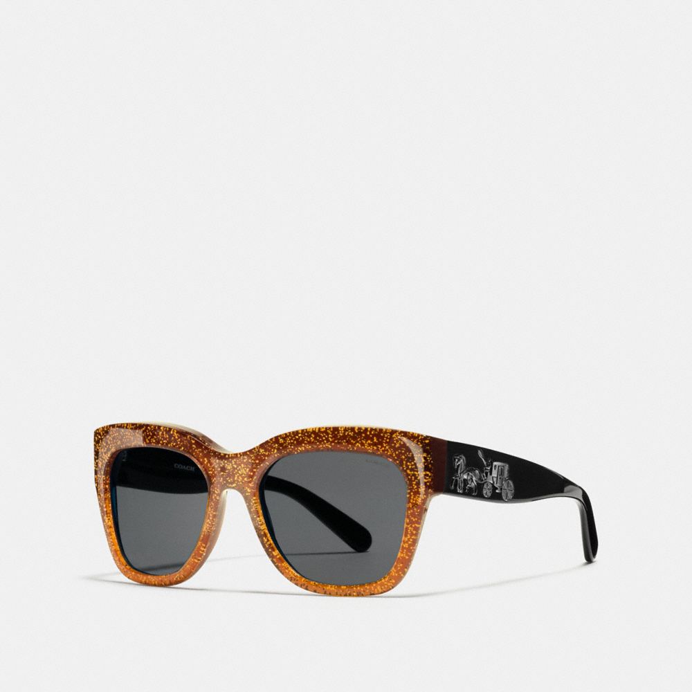 COACH®,HORSE AND CARRIAGE SQUARE SUNGLASSES,Plastic,Amber Saddle Glitter,Front View