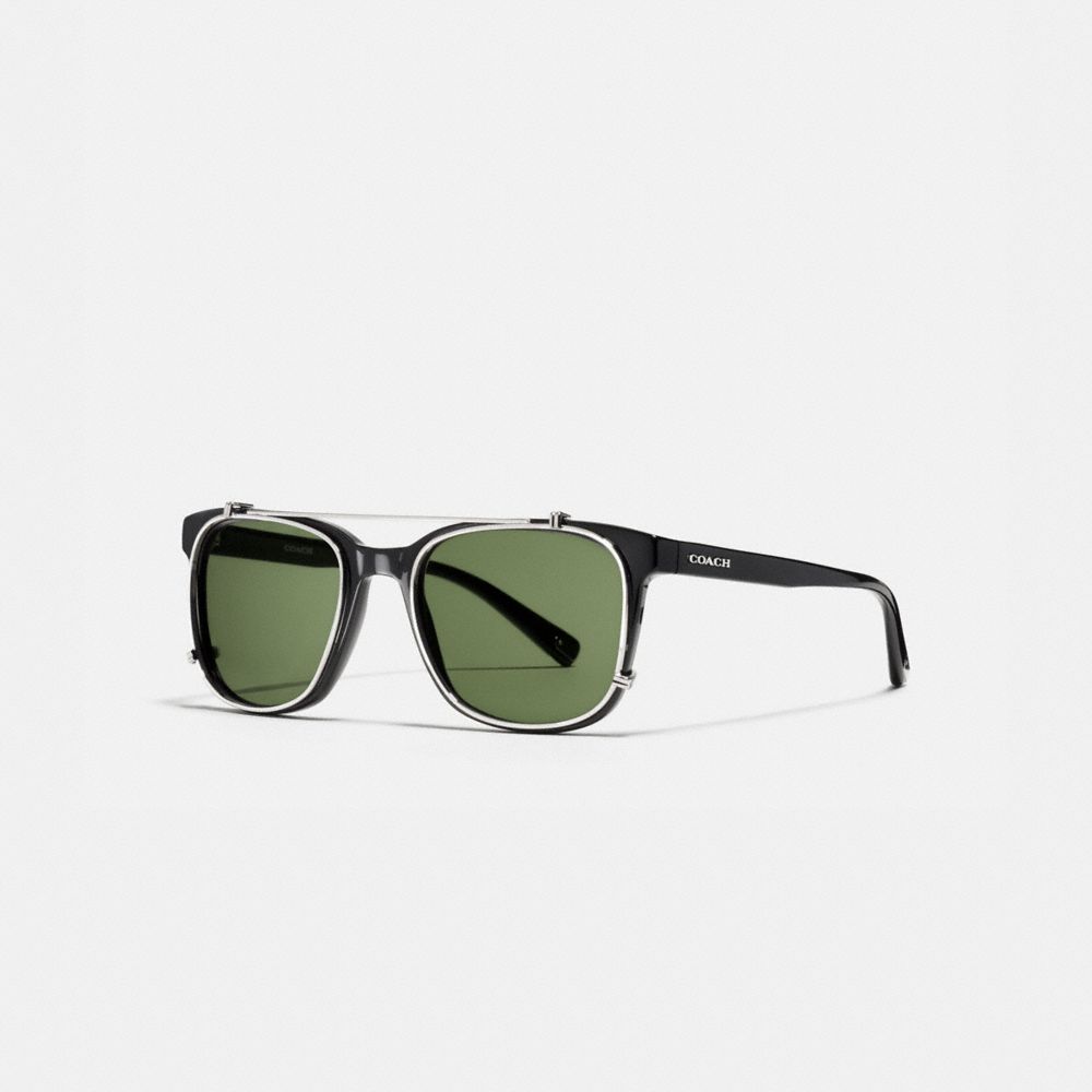 COACH®,PHANTOS SQUARE SUNGLASSES,Leather,Black,Front View