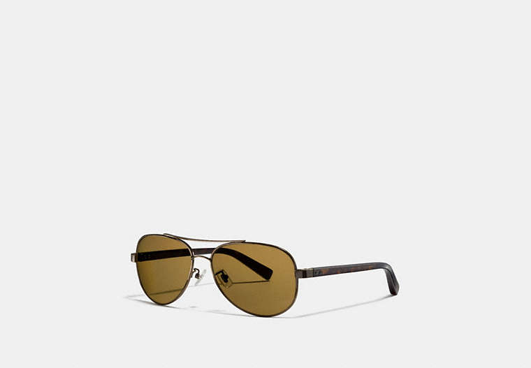 COACH®,THOMPSON POLARIZED SUNGLASSES,Metal,ANT BRASS/DK TORTOISE,Front View image number 0