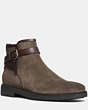 COACH®,BRYCE BOOT,Suede,DARK MOSS/MAHOGANY,Front View