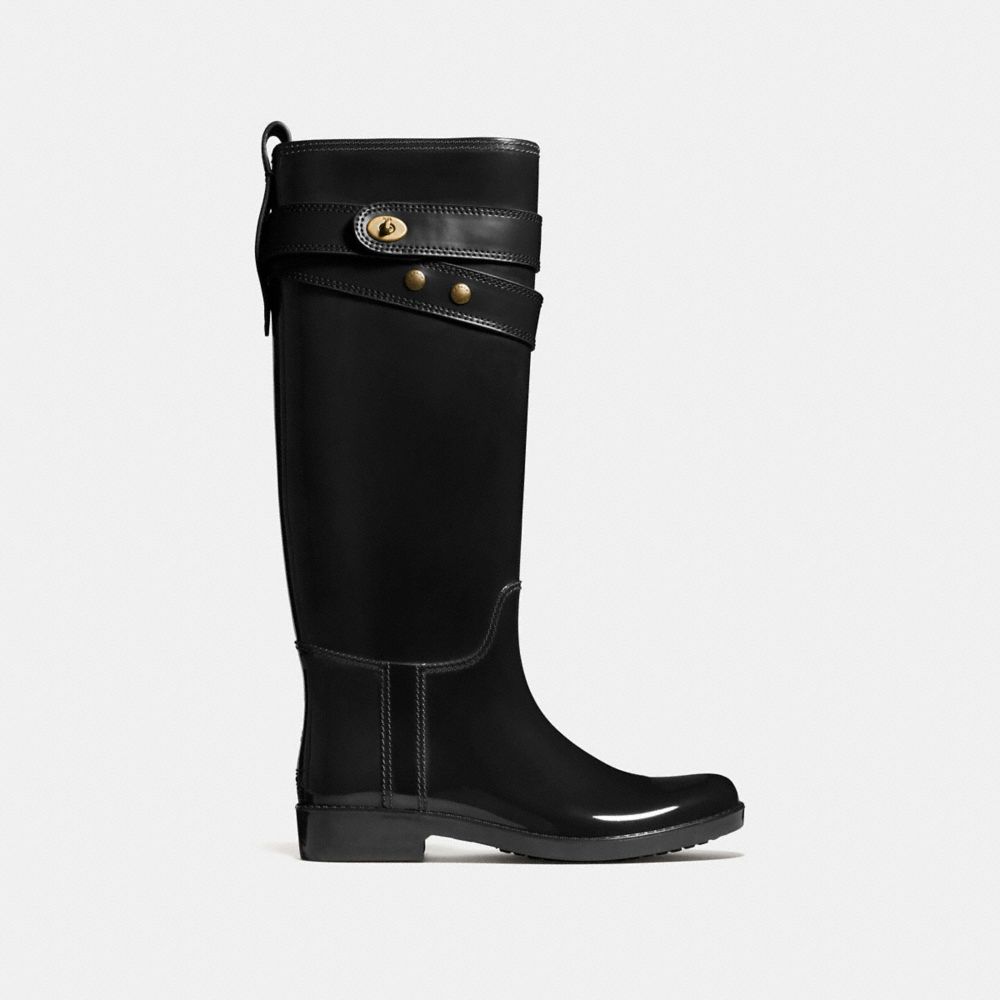 COACH®,TALIA RAINBOOT,Rubber,Black,Angle View
